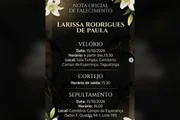 Cartaz do velório de Larissa de Paula