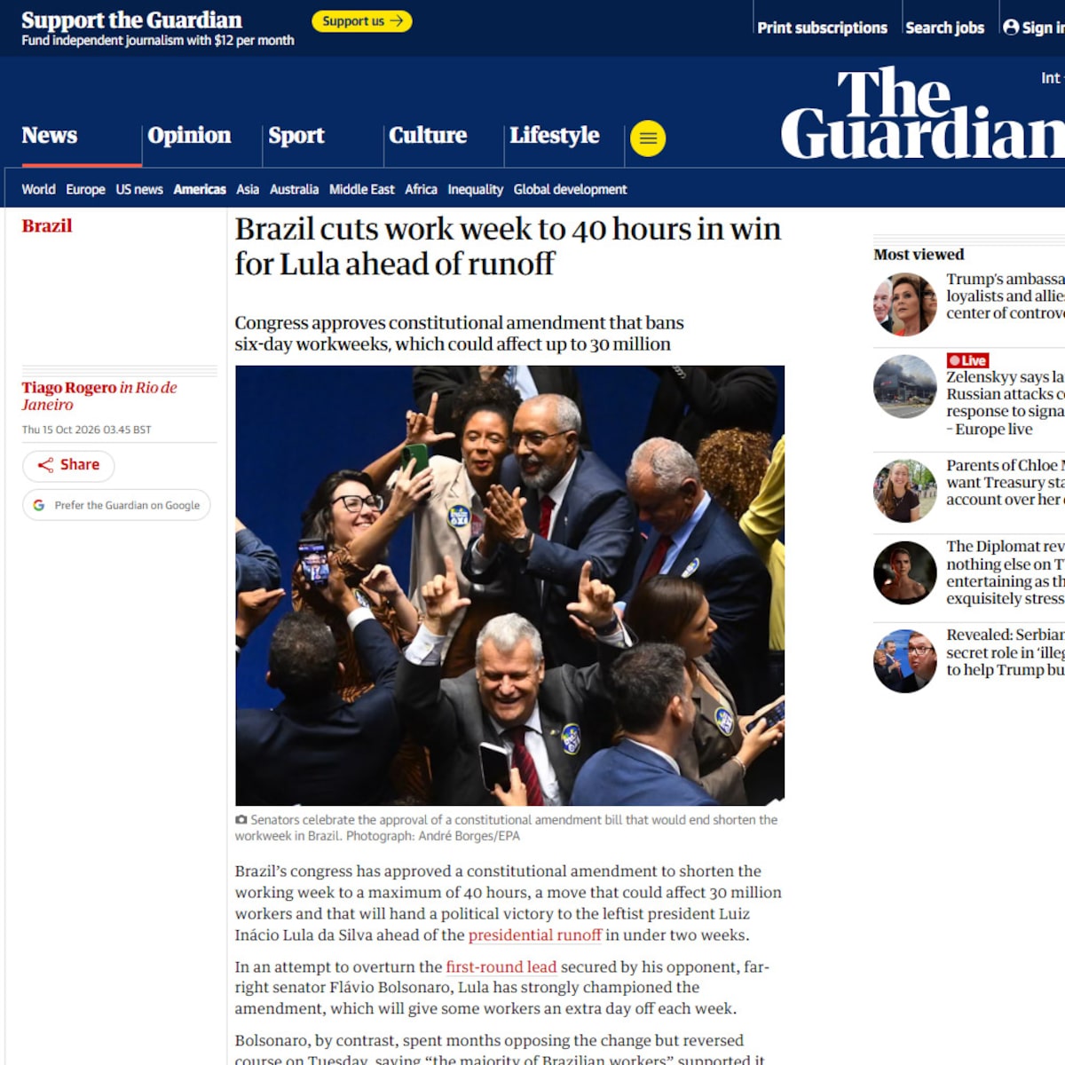 Imprensa internacional repercute fim da escala 6x1 e destaca ‘vitória política’ de Lula; veja