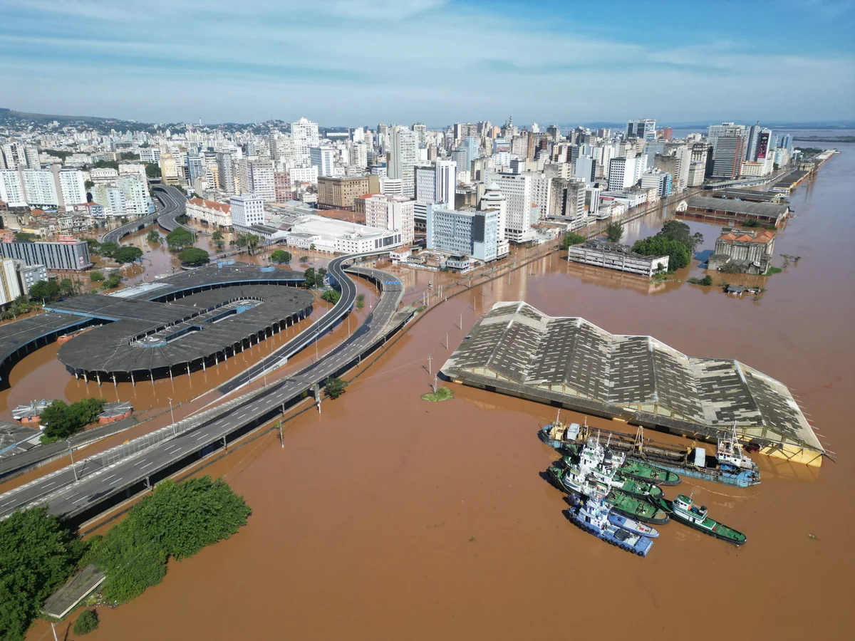 Vista aérea RS - Estado de calamidade pública após enchentes causadas pela forte chuva atingiram o estado brasileiro do Rio Grande do Sul RS - Metrópoles