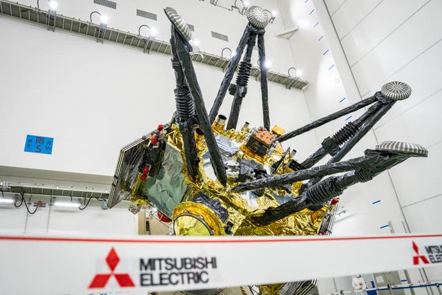Exploration and Return Modules, making up the Martian Moons eXploration (MMX) spacecraft, are pictured at the Tanegashima Space Center in Minamitane, Kagoshima prefecture on August 13, 2026