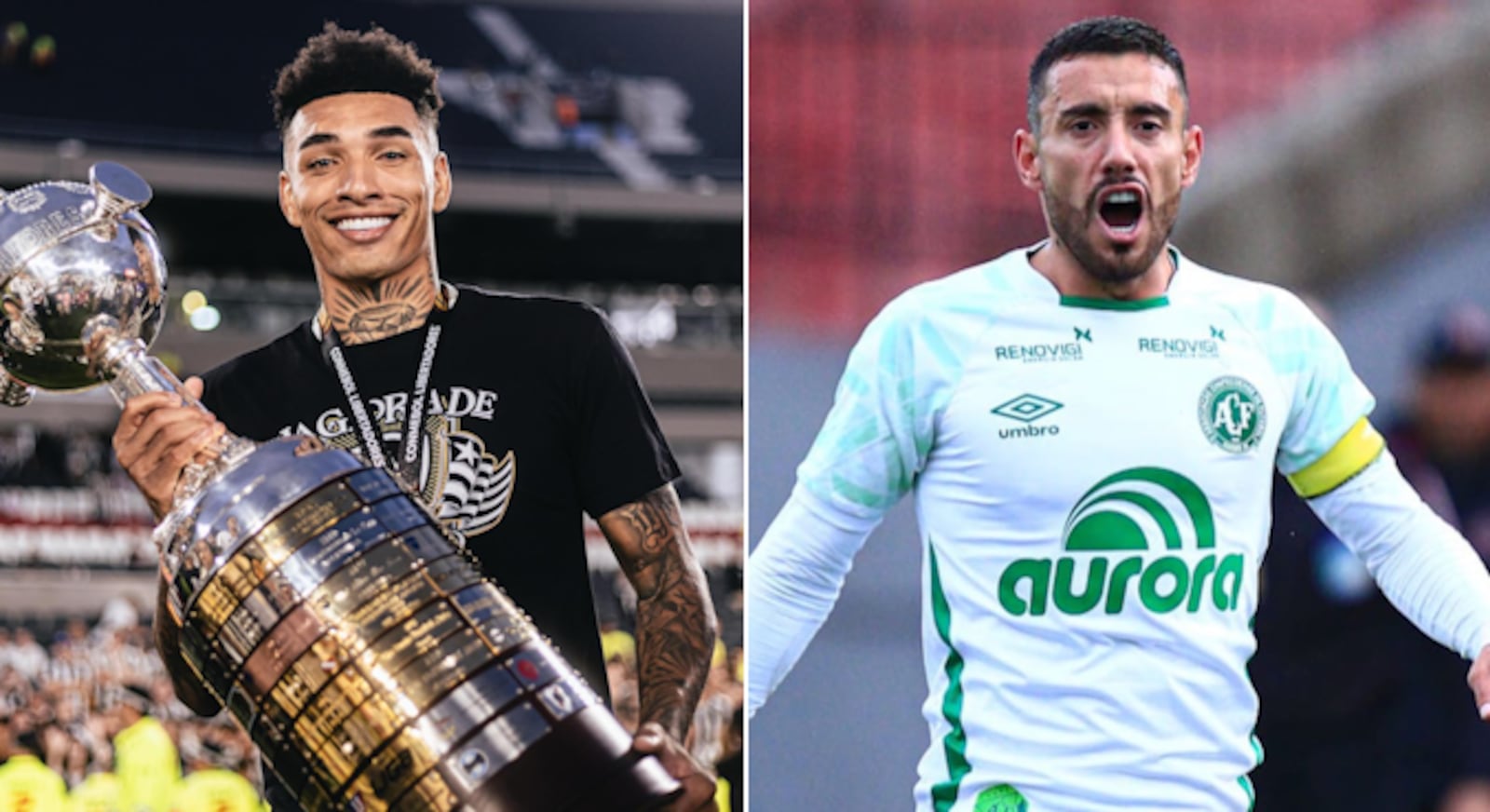 Igor Jesus foi campeão da Libertadores pelo Botafogo e Alan Ruschel venceu a Sul-Americana com a camisa da Chapecoense Reprodução/Instagram - @igorjesus0 e @alanruschel