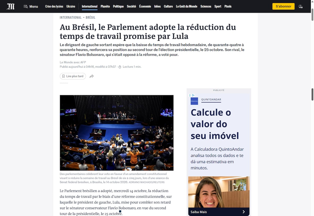 Imprensa internacional repercute fim da escala 6x1 e destaca ‘vitória política’ de Lula; veja