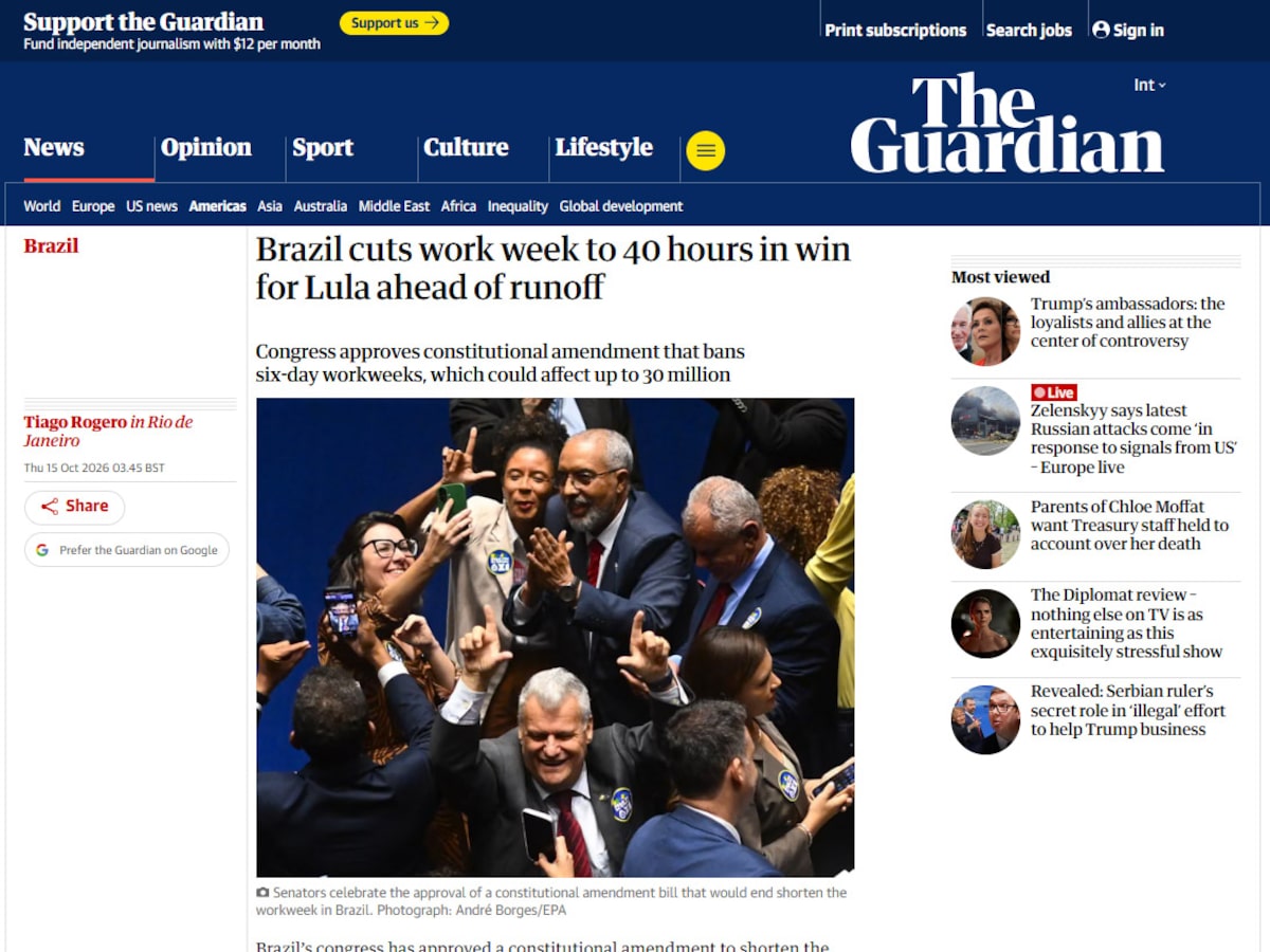 Imprensa internacional repercute fim da escala 6x1 e destaca ‘vitória política’ de Lula; veja
