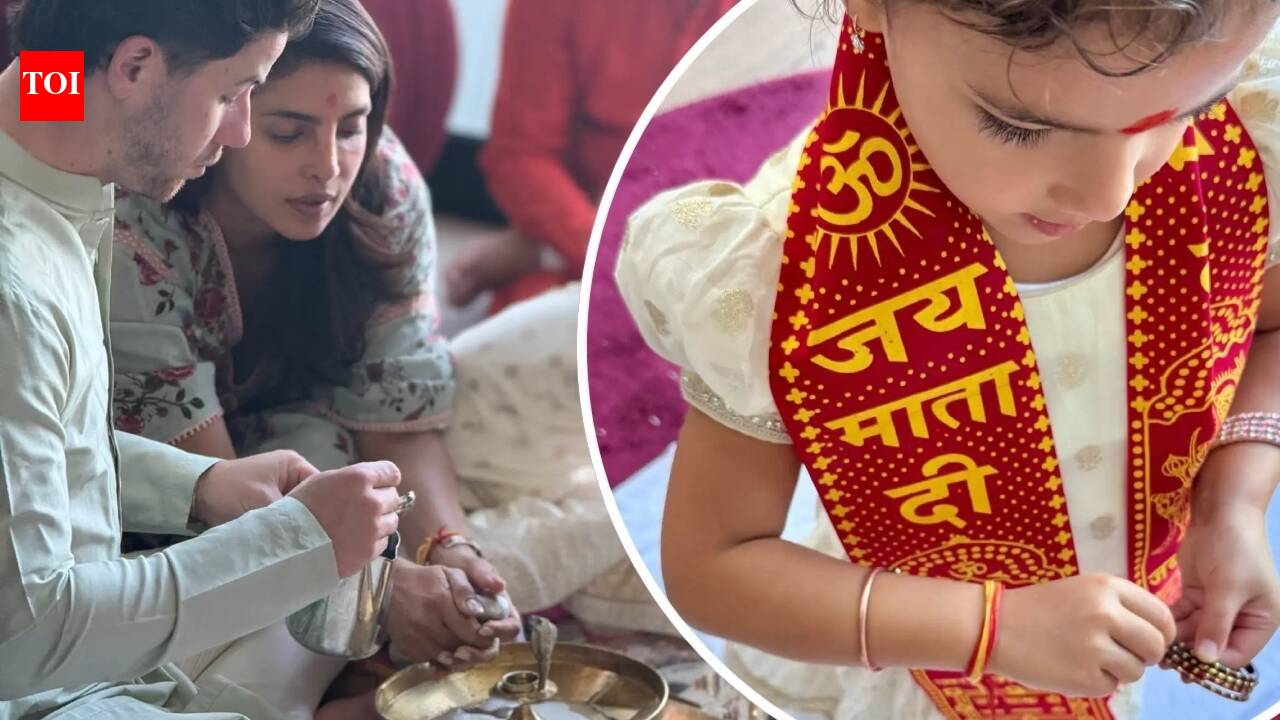Priyanka Chopra e Nick Jonas celebram o Dussehra com a família na puja; a filha Malti Marie conquista corações com seu lenço 'Jai Mata Di' - FOTOS